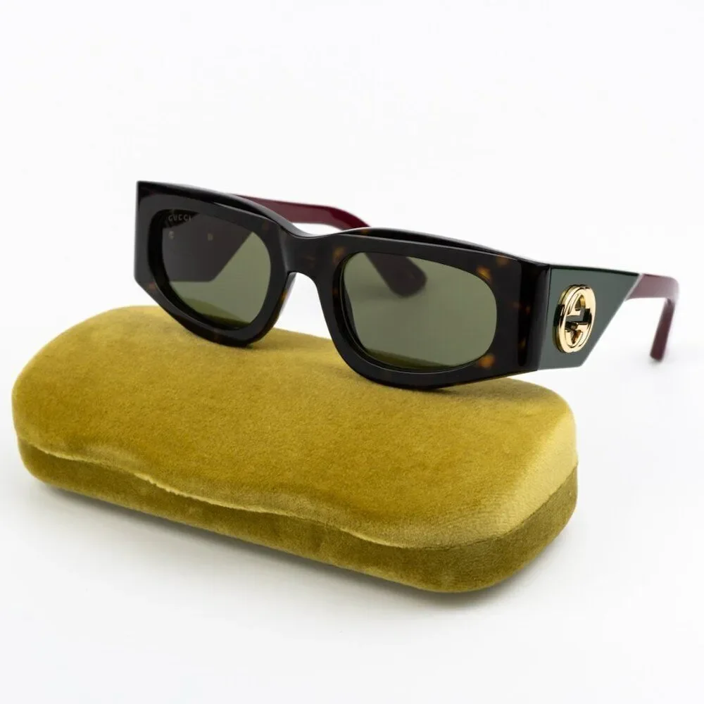 NEW Gucci GG1664S 002 Havana Red Green Rectangle Unisex Sunglasses